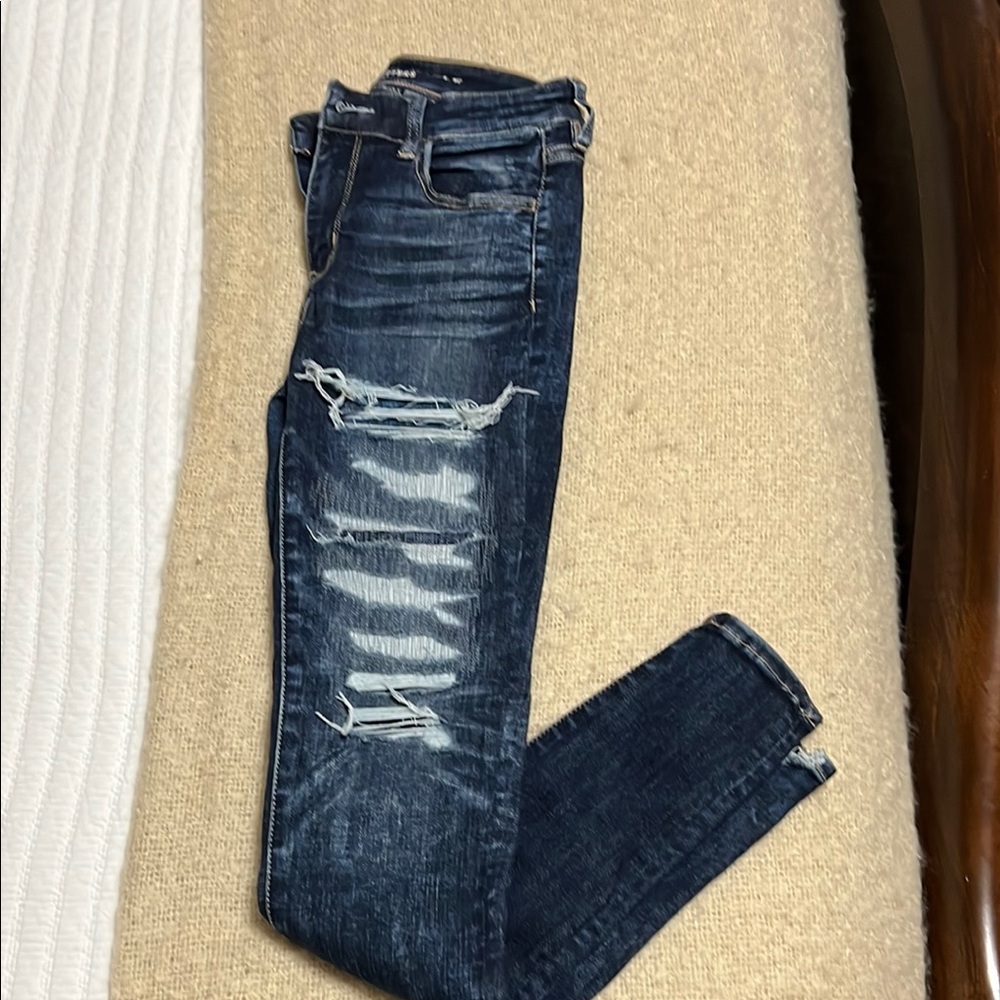 American Eagle Blue Skinny Jeans with Distressed Details